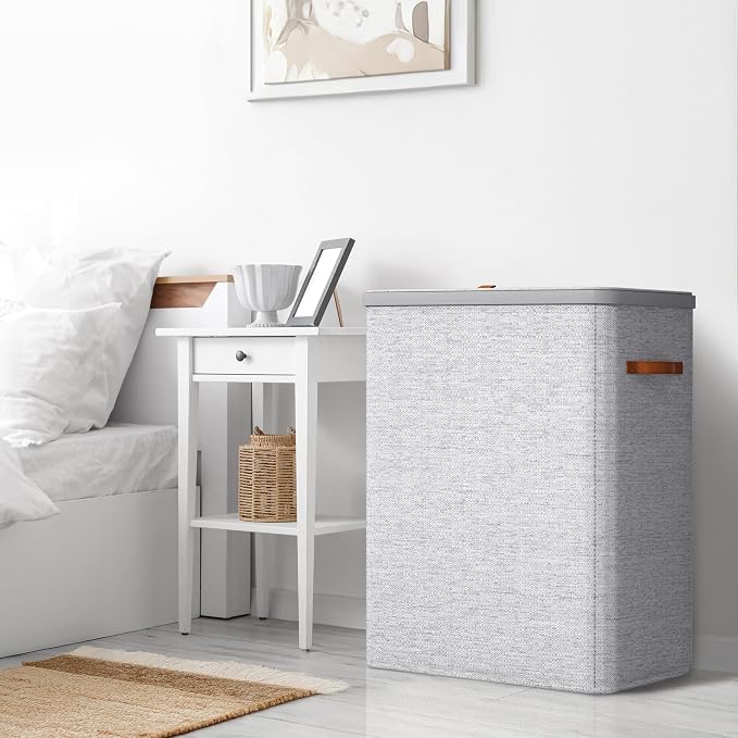 Sorbus Laundry Hamper with Lid - Collapsible 3-Compartment Fabric Laundry Basket with Handles and Removable Laundry Bag – 50 Gallon (190 L) Dirty Clothes Hamper for Bedroom, bathroom and dorm (Gray) - Image 6