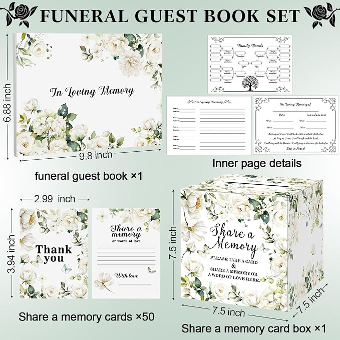 Engrowtic 202 Pcs Funeral Guest Book Funeral Favors Set for Memorial Service, Celebration of Life Guest Book 50 Memory Cards with Box 50 Memorial Prayer Cards 50 Ballpoint 50 Bags for Sympathy Gifts - Image 3