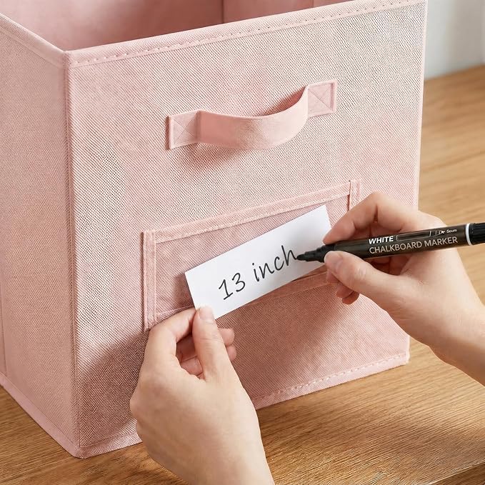 Storage Bins,13" Cube Storage Bin with Labels,10pcs,Pink | Fabric Storage Cubes for Shelves,13 Inch storage cube bins with 10 Labels Window Cards & a Pen. - Image 4