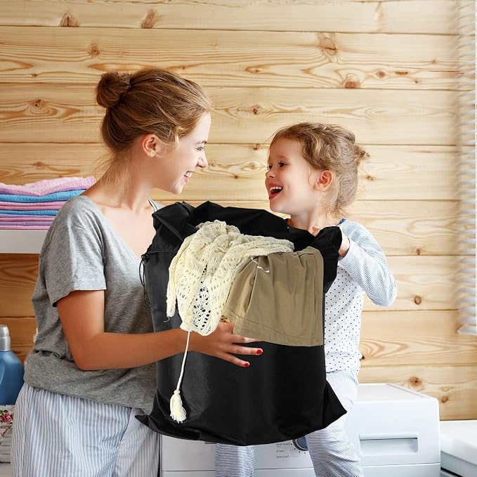 Woanger 12 Pack 28 x 45 Inch Extra Large Laundry Bags Bulk, Black | Washable Polyester, Drawstring Closure, For Clothes and Bedding, Foldable for College Dorms, Hotels, Camping and Travel - Image 6