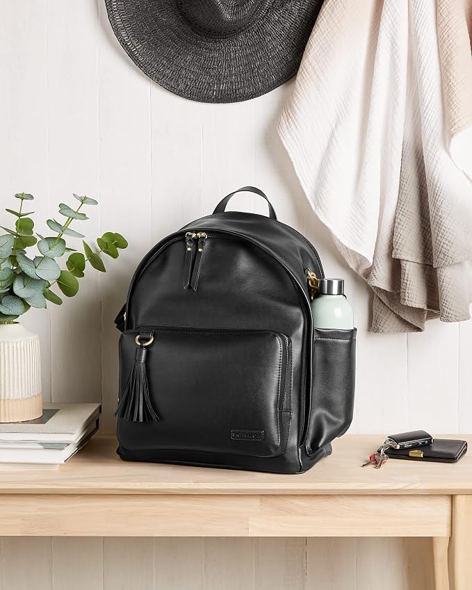 Skip Hop Diaper Bag Backpack: Greenwich Multi-Function Baby Travel Bag with Changing Pad and Stroller Straps, Vegan Leather, Black - Image 4