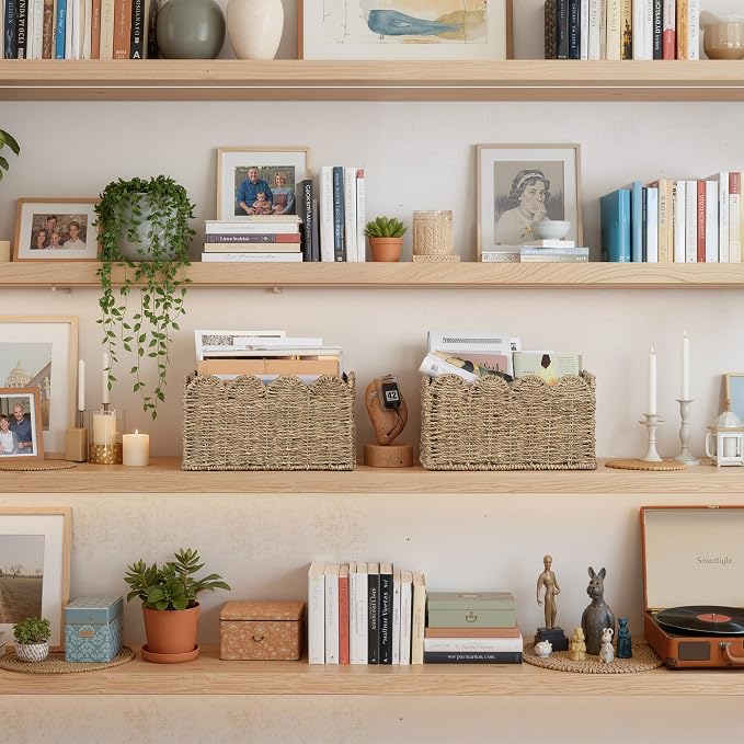 StorageWorks Wicker Storage Baskets for Shelves, Woven Basket for Nursery | Scalloped Wicker Basket for Living Room, Decorative Scalloped Baskets for Storage, Wicker Baskets for Organizing and Decor - Image 7