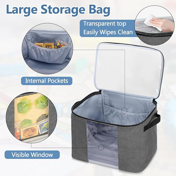 Rexmica Board Game Storage Organizer Bag with 6pcs Zipper Bags | Large Capacity, Colored Board Game Pouch Bag with Clear Cover for Office Supplies/Puzzles/Toy/Building Block/Crafts/Math Game - Image 2