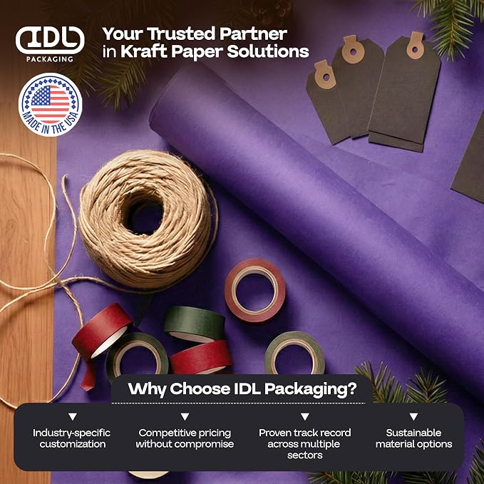 12" x 1200" (100 feet) Purple Kraft Paper Roll - USA-Made Quality Craft Paper for Gift Wrapping, Kids' Arts & Crafts, School Projects - 100% Recycled Natural Material 50lb Thickness by IDL Packaging - Image 7