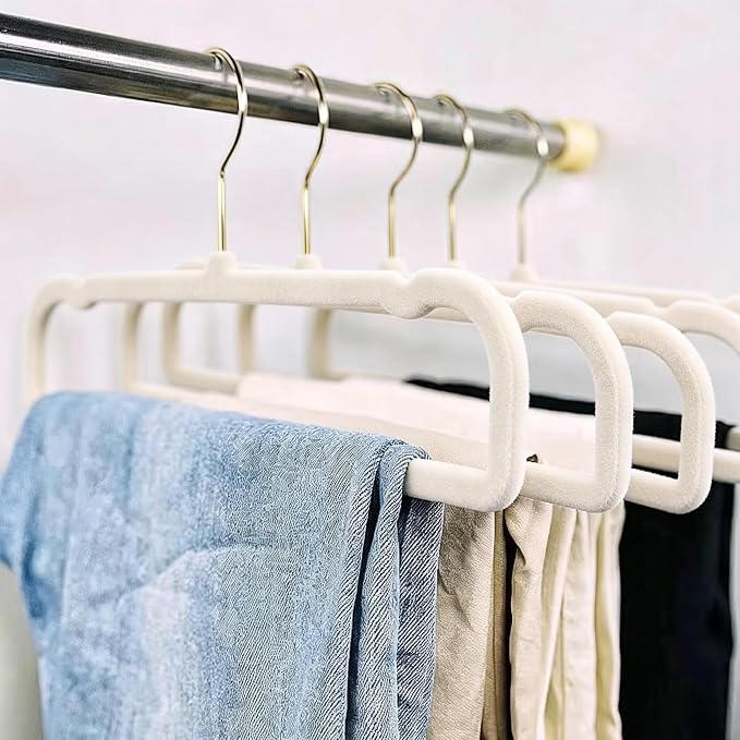 20 Pack Velvet Pants Hangers for Closet Space Saving, Thin Hanger(White) | Heavy Duty Flocked Trouser Hangers,Strong, Durable, Clothes Hanger with Golden Swivel Hook, Jean Hangers for Women and Men - Image 7