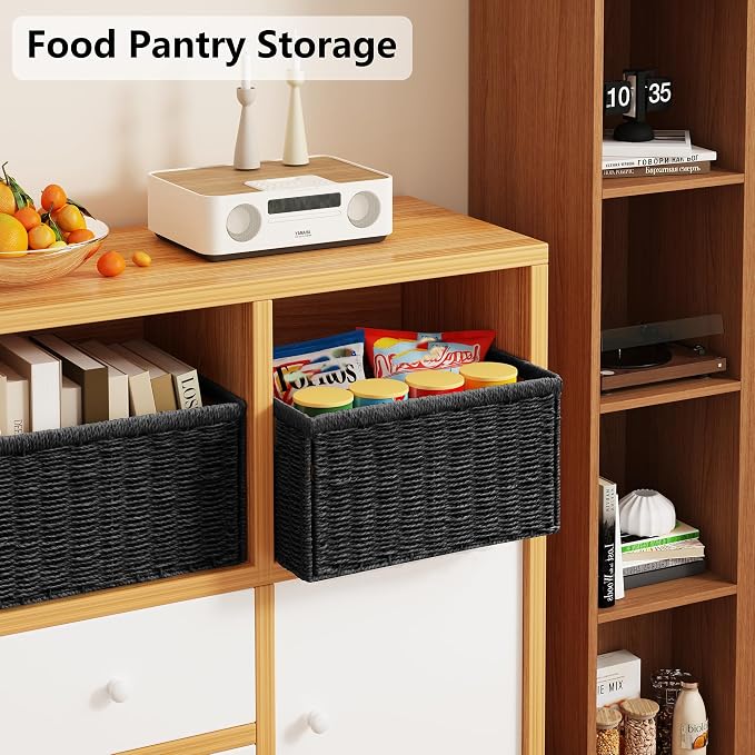 2 Packs Large Wicker Storage Basket, Closet Storage Baskets Bins for Shelves, Decorative Collapsible Baskets for Organizing Clothes Toy Nursery Bathroom Organizers and Storage, Black - Image 5