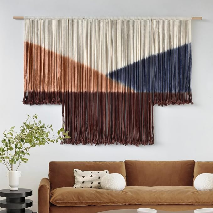 Jakalin Macrame Wall Decor Geometric Dip Dyed Tapestry Home Decor 57"x39" | Hand-dyed,Cotton Macrame Wall Art, Artisan Style, Boho Home Decor, Statement Piece,Craftsmanship Living Room, Bedroom, Office - Image 3