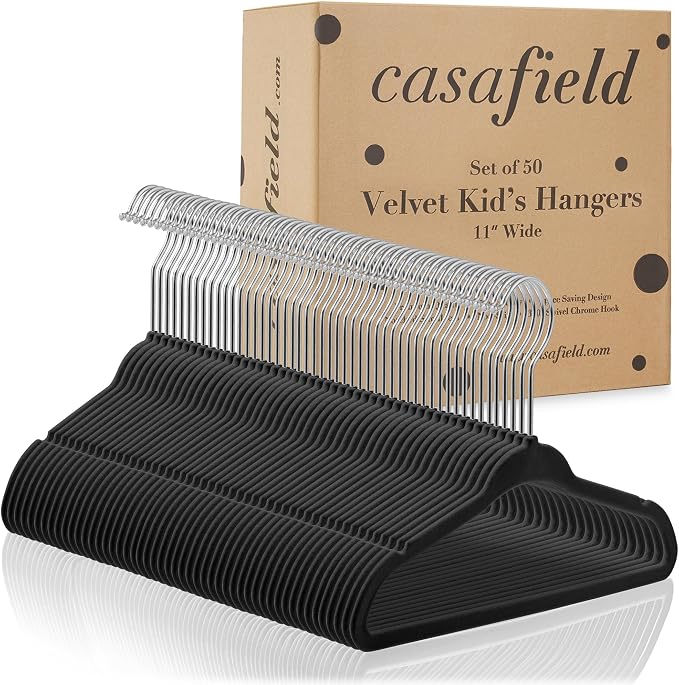Casafield 50 Velvet Baby Hangers - 11" Size for Infant & Toddler Clothes - Black - Image 4