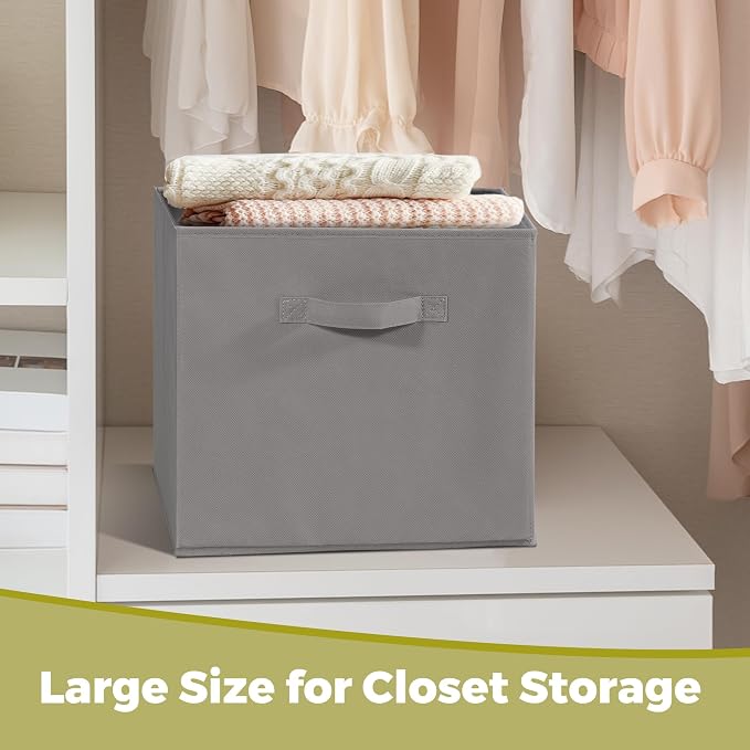 11x11 Storage Bins, Set of 8 Storage Cubes, Collapsible Cube Storage Box, Fabric Closet Organizers with Handles for Home, Office, Closet Shelf Cabinet, Bookcase, Grey - Image 7