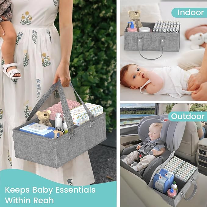 2IN1 Baby Diaper Caddy Organizer & 4-Tier Rolling Cart, Bedside Cart for Baby Essentials Nursery With Drawers, Metal Mobile Diaper Caddy Cart with Wheels, Storage Basket with Dividers for Baby Shower - Image 4