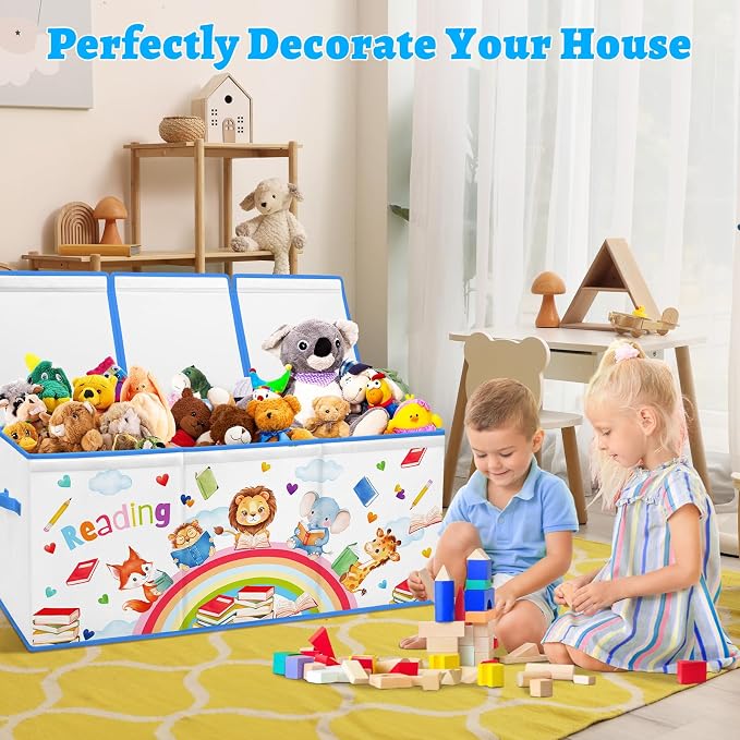 Large Toy Box Collapsible Chest Organizer with Flip Lid for Kids | Oxford Storage Box with Handle for Boy Girl Sturdy Waterproof Organizing Decor for Bedroom Playroom Nursery 37.7×12.5×15.7'' - Image 6