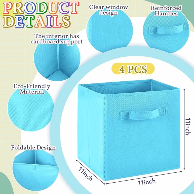 Yinder 4 Pcs Cube Storage Bin 10.5''x10.5''x11'' Storage Bins for Playroom Decor Colorful Bins for Kids Purple Foldable Baskets for Nursery Organizer Boxes Fabric Boxes(Blue, Purple, Pink, Rose Red) - Image 2