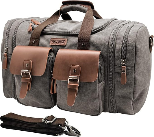 Wildroad Canvas Duffle Bag - 50L Expandable Weekender Overnight Travel Bag | Gifts for Men, Holiday Birthday Gift for Dad, Husband & Partner, Carry-on Size by WILDROAD