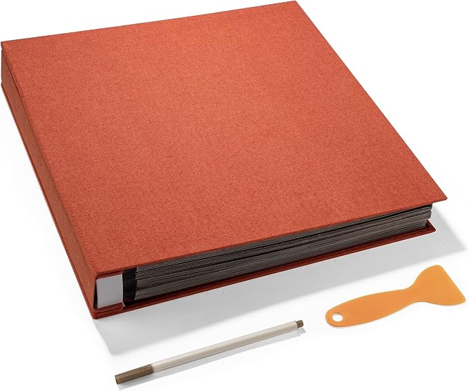 Large Photo Album Self Adhesive 4x6 5x7 3x5 8x10 Scrapbook Magnetic Album DIY Scrap Book Length 13 x Width 12.8 (Inches) 120 Black Sticky Pages Linen Cover DIY Photo Album(Orange) by HoneyTolly