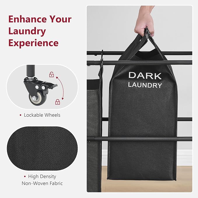 Laundry Sorter with Hanging Bar, 3 Section Laundry Hamper, Black | 39 Gal Laundry Sorter with Hanging Rod and Removable Bags, Divided Laundry Basket Organizer for Bedroom, Bathroom, Home - Image 5