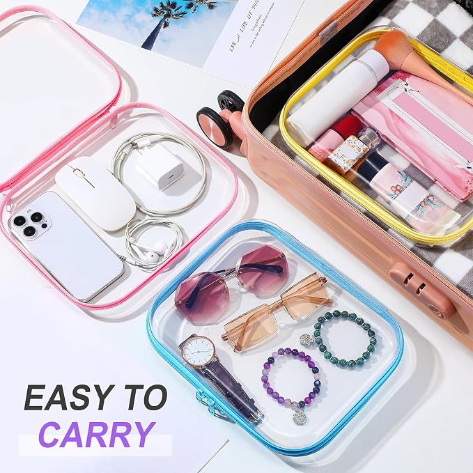 Sanwuta 6 Clear Hard Zipper Case,Colorful,9.84 X 7.87 X 2 Inch | Pencil Case Pouches ,Makeup Bag,Plastic Toiletry Diaper Bag ,Travel Toy Storage,Waterproof Organizer Bins - Image 6