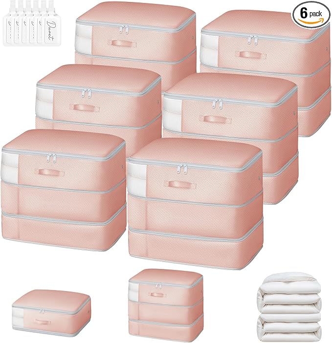 DIMJ Comforter Storage Bag - 110L Ultra Space Saving Self Compression Organize 6 Pack for Duvet, Pillow, Bedding, Blanket Storage Organizer Nylon Compression Bags by DiMJ