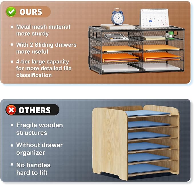 Marbrasse 5 Tier Desktop Literature Organizer, Mesh Paper Organizer Desk Organizers, File Sorter Mail Center Paper Storage Cabinet Classroom Keepers Mailbox for Office Home School, Black - Image 2