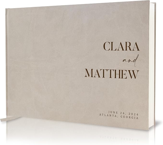 Personalized Guest Book - 11.5" x 8.5" Premium Custom Guest Signing Book with Bookmark and Blank Pages for Wedding Reception Table Decoration Engagement Birthday Party Event, Taupe by ModernAlbumDesigns
