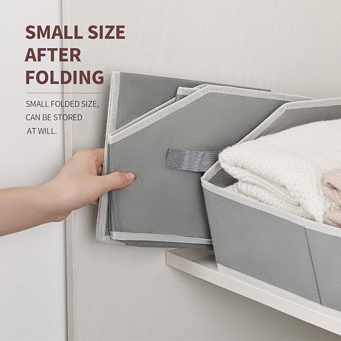 Trapezoid Closet Shelf Organizer - Large Baskets for Organizing, Fabric Storage Cubes for Shelves, Storag Organizers Bins for Clothes, Blankets, 3 Pack, Grey - Image 6