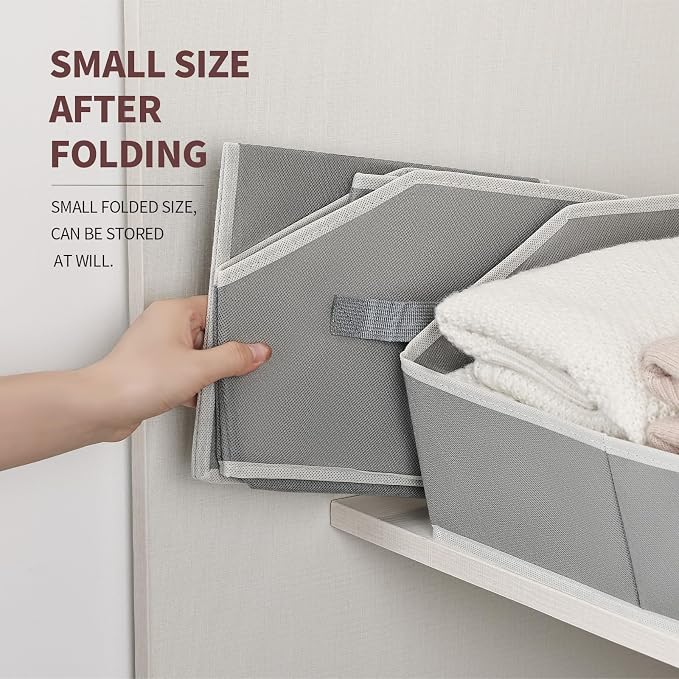 Trapezoid Storage Baskets for Shelves - Large Fabric Baskets for Organizing, Foldable Storage Bin with Handles, Cube Storage Organizer Bins for Clothes, Blankets, 4 Pack, Grey - Image 6