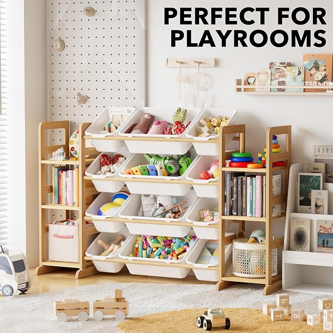 SpaceAid Toy Storage Organizer with 6 Shelves and 12 Bins, Bookshelf/Bookcase, Kids Bin Shelf, Toys Box for Playroom Organization for Bedroom & Room Decor, White, 52.3" W - Image 5