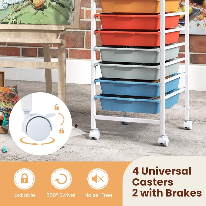 Giantex Rolling Storage Cart with 10 Drawers, Utility Cart w/Wooden Tabletop, Lockable Wheels, Multipurpose Organizer for Art Craft Books Paper, Drawer Carts for Dorm Classroom Office, Macaron - Image 8