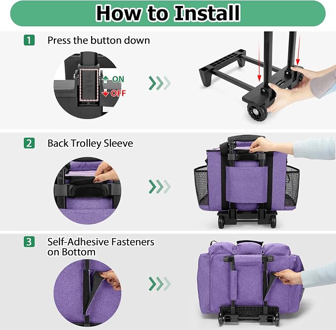 LoDrid Rolling Cleaning Caddy with Lid and Detachable Trolley, Purple | Cleaning Supplies Organizer, Cleaning Caddy Cart on Wheels with Handle and Shoulder Strap for Housekeepers - Image 4