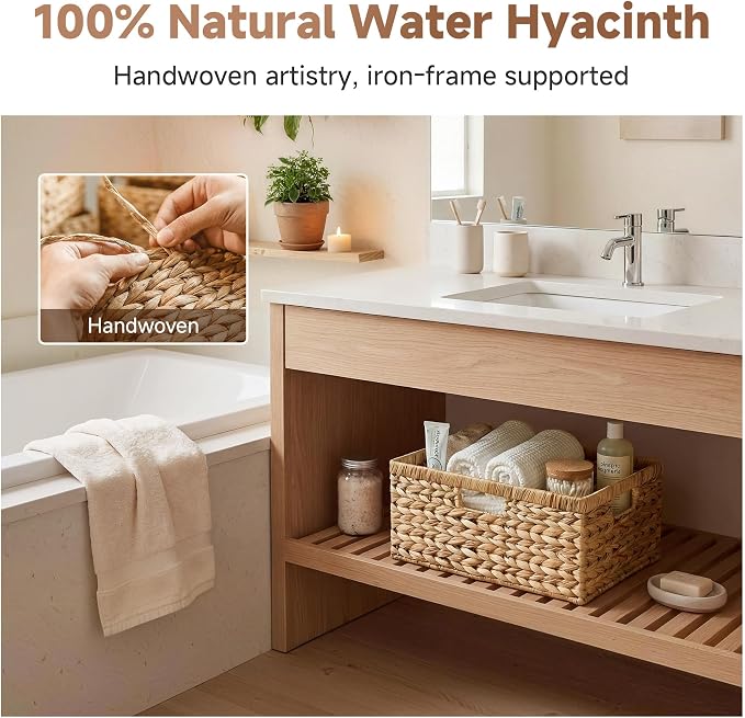 StorageWorks Wicker Baskets for Storage, Wicker Storage Baskets, 1-Pack | Water Hyacinth Wicker Storage Baskets for Shelves, Large Wicker Baskets for Organizing, Woven Basket for Storage,Large Basket - Image 5