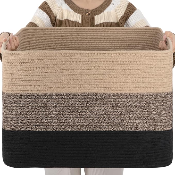 OIAHOMY Blanket Basket Laundry Basket Dog Toy Basket 108L Yellow Black | Large Storage Basket,Baby Basket,Toy Storage,Woven Rope Basket for Blankets,Blanket Storage for Living Room by MasterofSpaceOptimization