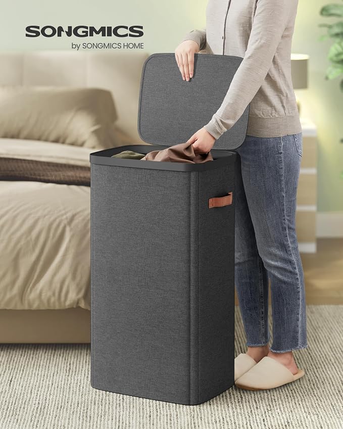 SONGMICS Laundry Basket, 26.4 Gal. Laundry Hamper, Easy Assembly, with Lid and Handles, Removable Liner, 16.5 x 12.6 x 29.5 Inches, Ink Black ULCB811BH01 - Image 2