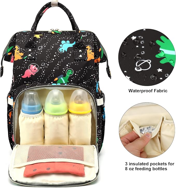 Dinosaur Baby Diaper Bag Backpack for Girls Boys, Waterproof Large Maternity Nappy Bags for Mom - Image 2