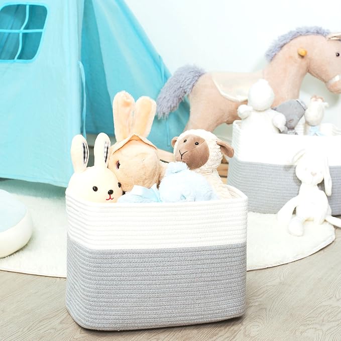 3-Pack Storage Baskets for Shelves, Playroom and Classroom, Book Basket, Decorative Storage Cube Bins, Woven Closet Organizers, Pantry and Shoe Organizer, Grey - Image 5