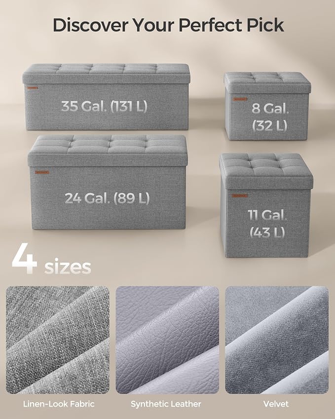 SONGMICS MAZIE Collection - 43 Inches Folding Storage Ottoman Bench, Ottoman Foot Rest, End of Bed Bench, Storage Chest, Load 660 lb, for Living Room, Bedroom, Entryway, Light Gray ULSF77G - Image 8