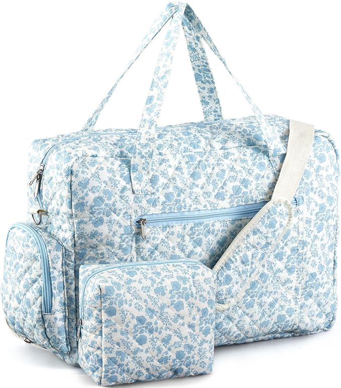 Abbylike Hospital Bag for Women, Quilted Weekender Duffle Bag,Blue Floral by Abbylike