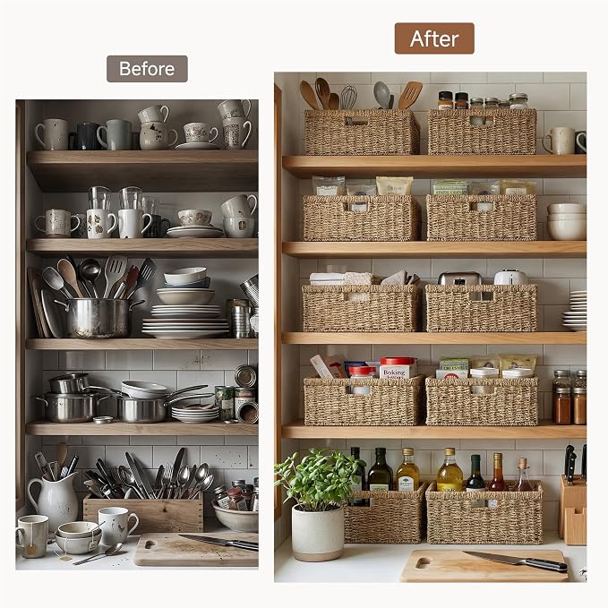 StorageWorks Extra Large Wicker Basket, Seagrass Storage Basket, 1-Pack | Seagrass Baskets with Handles, Wicker Baskets for Organizing, Wicker Storage Baskets for Shelves, Woven Basket for Storage - Image 6