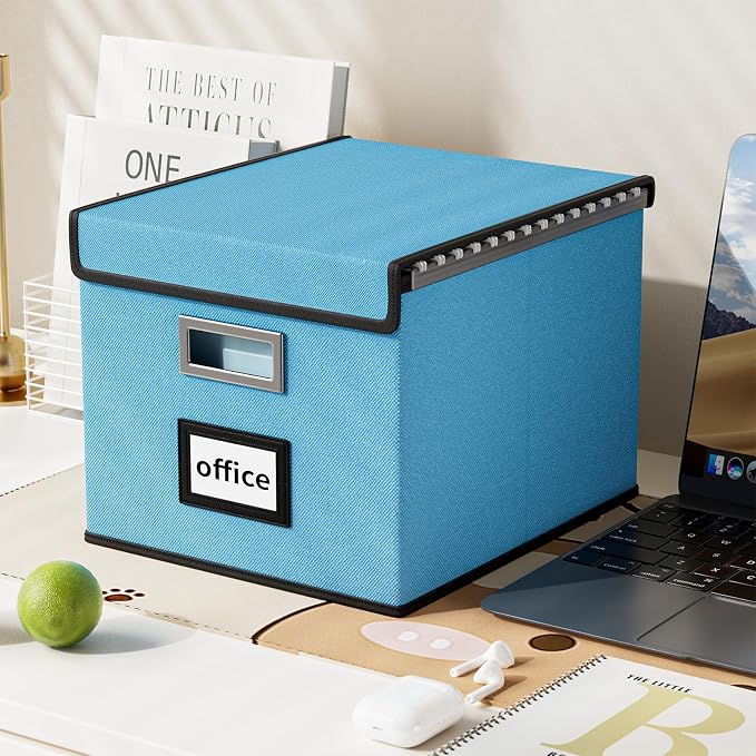 File Organizer Box with Lids, Collapsible File Folder Organizer | File Box with Plastic Slides for Office Document Storage, Filing Bin for Letter Size Hanging File Folders (1 Pack, Sky-blue) - Image 5