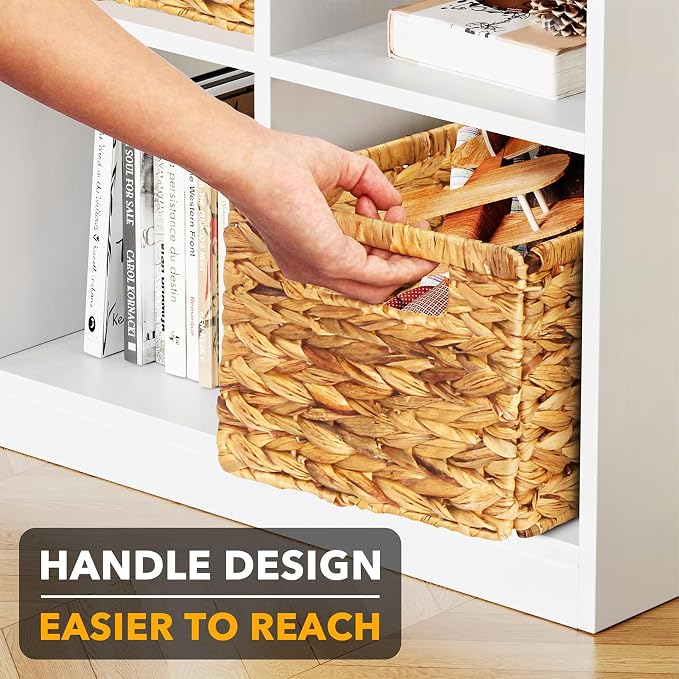 SpaceAid 6 Pack Wicker Basket, Storage Baskets for Organizing, Woven Rattan Basket with Handles for Shelves, Water Hyacinth Large Cube Organizer Storage Bin, 13x8.2x7 inch, Natural - Image 6