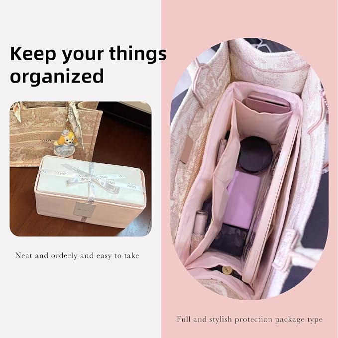 DGAZ Silk Purse Organizer Insert For Dior Book Tote mini/S/M/L，Silky Smooth Bag Organizer，Luxury Handbag & Tote Shaper（Pink，BT-Mini） | Soft and Lightweight,Perfect Fit,Multi-pocket Storage,Bag Protector,Luxury Bag Care,Handmade,for Smooth Bag Organizer - Image 8