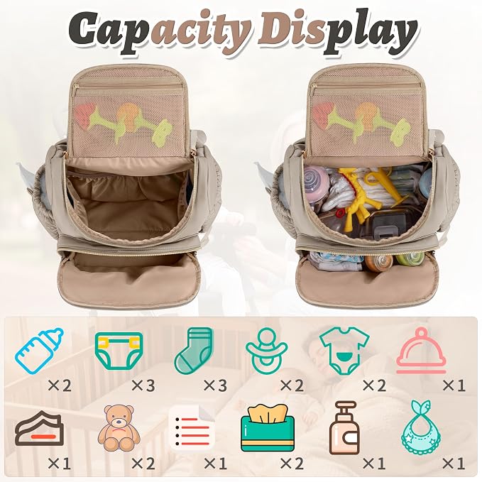 Small Diaper Bag, 22L Stylish Baby Mini Maternity Travel Backpack | with Changing Pad, Pacifier Bag, Stroller Straps Parents Essentials for Outdoor Trip Hospital & Daily Work, Brown - Image 3