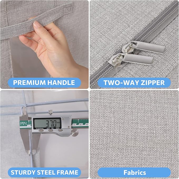 CYhom 3Pack Foldable Storage Bins - Frame Storage Box Linen Fabric Stackable Clothes Container Organizer with Clear Window & Carry Handles Large Capacity (Medium-36L, Light Grey) - Image 4