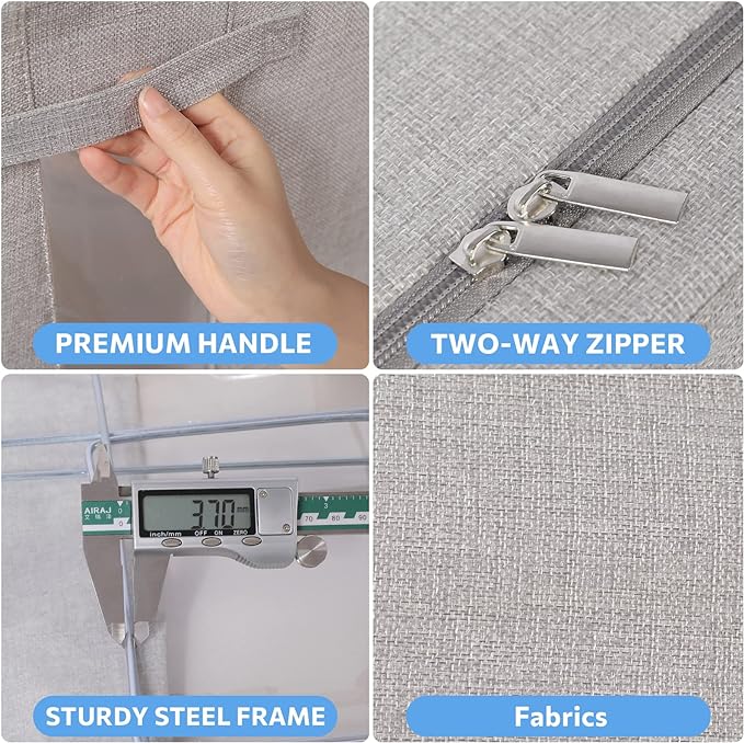 CYhom 3Pack Foldable Storage Bins - Frame Storage Box Linen Fabric Stackable Clothes Container Organizer with Clear Window & Carry Handles Large Capacity (Small-22L, Light Grey) - Image 6