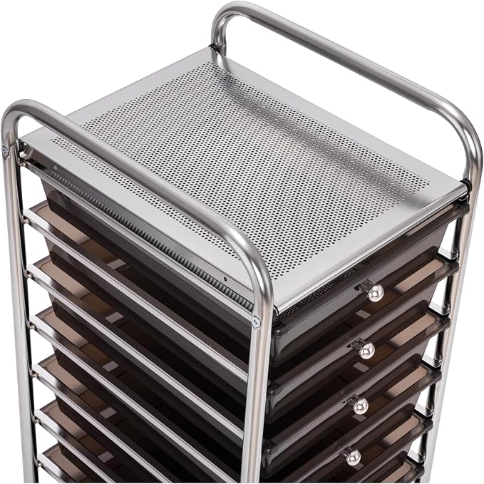 Seville Classics Rolling Utility Organizer Storage Cart, for Home Office, School, Classroom, Scrapbook, Hobby, Craft, 10 Drawer, Black - Image 5