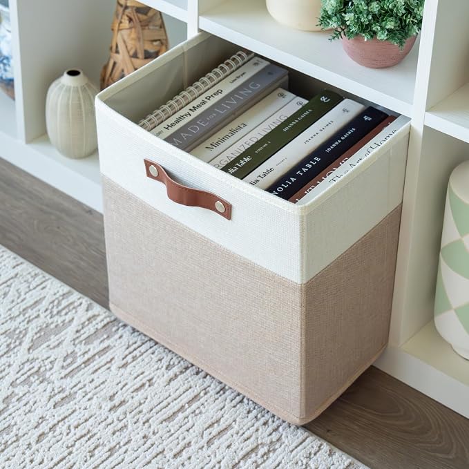OrganiHaus 12x12 Cube Storage Bins, Set of 4 - Fabric Storage Cubes | Sturdy, holds its shape; odor-free; fits 12-inch cube shelves; vegan leather handles - Image 5