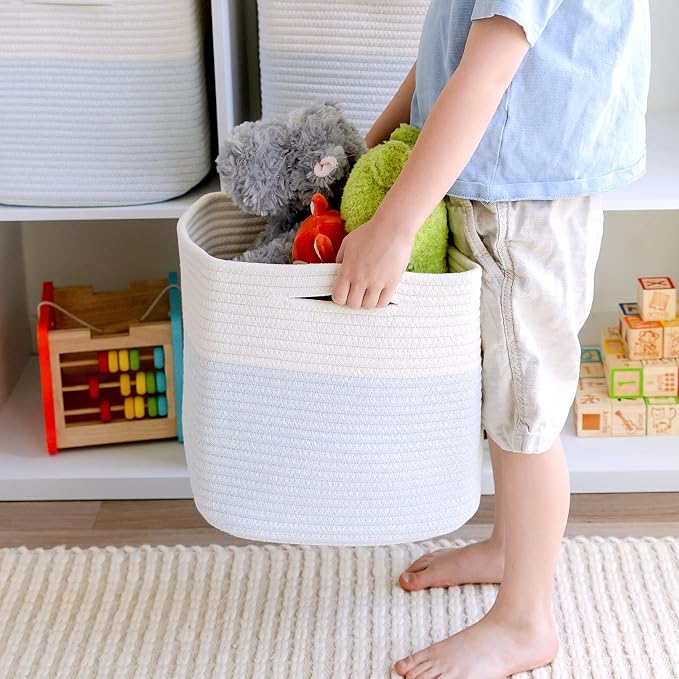 NaturalCozy Storage Cubes 11 Inch Cotton Rope Woven Baskets for Organizing, 3-Pack | Cube Storage Bin | Square Storage Baskets for Shelves Organizer, Classroom, Kids Toy Bins, Closet, Baby Nursery - Image 8