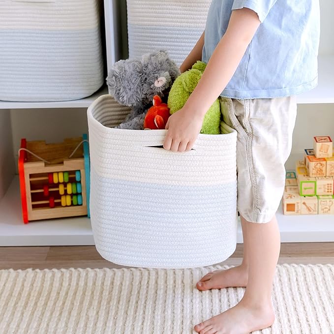 NaturalCozy 13 Inch Cube Storage Bins Cotton Rope Woven Baskets for Organizing 3-Pack | 13 x 13 Storage Cubes | Fabric Square Storage Baskets for Shelves Organizer, Kids Toy Bins, Closet Baby Nursery - Image 7
