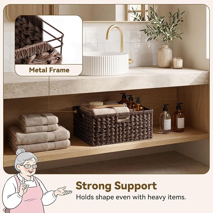 GRANNY SAYS Large Wicker Basket, Decorative Woven Basket for Storage, Waterproof Storage Basket Organizer, Wicker Storage Basket for Organizing, Brown Basket, 1-Pack | Waterproof Plastic Storage Basket Organizer, Wicker Storage Basket for Organizing, L... - Image 2