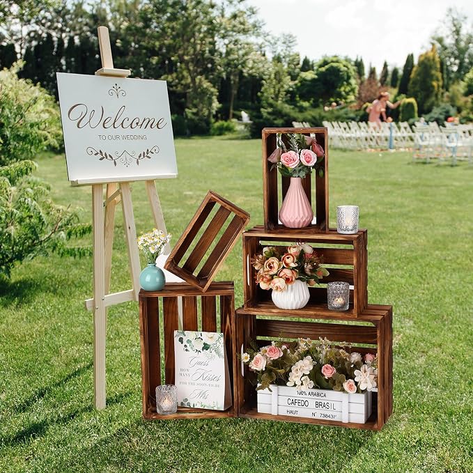 Soaoo 5 Pcs Decorative Nesting Wooden Crates for Storage Display 5 Size Large Small Rustic Wood Decorative Storage Crates with Handle Farmhouse Crate Box Container Made from Pine(Vintage Brown) - Image 5
