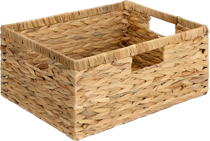 GRANNY SAYS Wicker Baskets with Handles,Large Wicker Storage Baskets,1-Pack | Water Hyacinth Woven Baskets for Storage, Wicker Baskets for Shelves, Wicker Storage Basket, Rectangle Baskets for Pantry by GRANNYSAYS