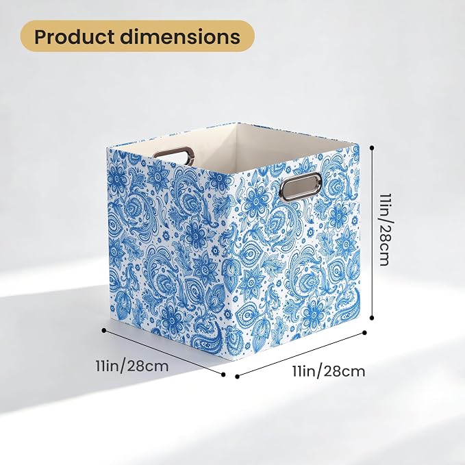 Posprica Cube Storage Bins Fabric Storage Cubes, 11 Inch Collapsible Cubby Storage Bins for Cube Organizer, Decorative Storage Boxes for Shelf Closet Organizer Storage(Celadon blue) - Image 2